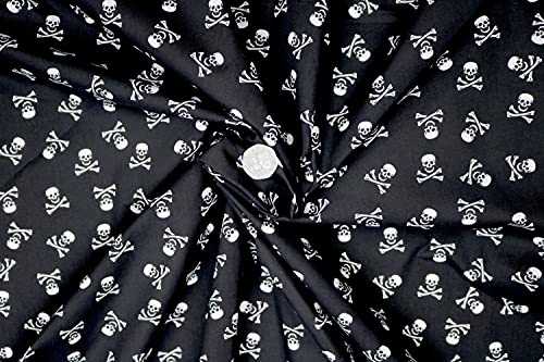 Pyrhan Halloween Skull and Bones Polycotton Prints –45 Inch Wide Dress Fabric Material by The Metre -Floral Polycotton Print Used in Sewing Kit and Accessories-Quilting Fabric