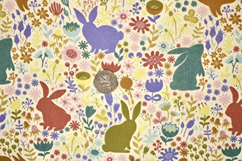 Pyrhan Cute Bunnies Polycotton Prints –45 Inch Wide Dress Fabric Material by The Metre -Floral Polycotton Print Used in Sewing Kit and Accessories-Quilting Fabric