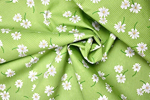 PYRHAN LTD Daisy Floral Polka Dot Dress Polycotton Fabric by The Metre UK | 45 Inch Wide | Best Cotton and Polyester Dress Fabric Material for Sewing Patterns, Dressmaking, and Curtains