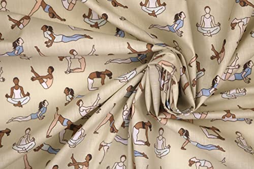 Pyrhan Libby Art & Craft Poplin Polycotton Yoga Exercise Prints –45 Inch Wide Dress Fabric Material by The Metre -Floral Polycotton Print Used in Sewing Kit and Accessories-Quilting Fabric (Cream)