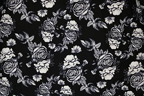 Pyrhan Wide Rose Sketch 100% Pure Cotton Prints – 58 inches Wide Fabric Sold by The metre - Perfect for Sewing Projects and Dress Making (Black)
