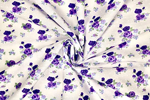 Pyrhan Rose Floral Polycotton Prints –Polycotton Fabric Similar to 100% Cotton Prints- Material by the Metre -Floral Polycotton Print Used in Sewing Kit and Accessories-Quilting Fabric Beautiful Print