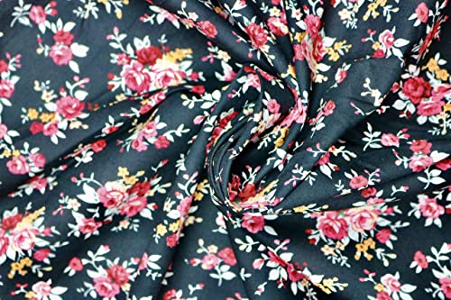 Pyrhan Rose Floral Fabric 100% Cotton Fabric Prints – 60 inches (Approx 149cm) Wide Material by The metre Clearence- Perfect for Sewing and Dress Making Projects.