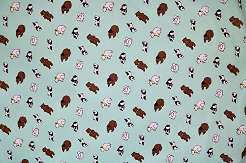 Pyrhan Libby Art & Craft Poplin Polycotton Bear, Panda, Polar Bear Animal Prints –45 Inch Wide Dress Fabric Material by The Metre -Floral Polycotton Print Used in Sewing Kit and Accessories (Mint)