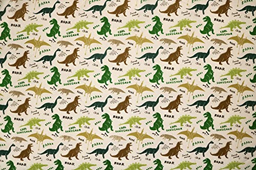 Pyrhan Large Dinosaurs Polycotton Prints –45 Inch Wide Dress Fabric Material by The Metre -Floral Polycotton Print Used in Sewing Kit and Accessories-Quilting Fabric, White
