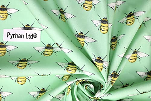 Pyrhan Bumble Honey Bee I Love MCR 100% Pure Cotton Prints – 45 inches (114 cm Approx) Wide Fabric Sold by The metre - Perfect for Sewing Projects and Dress Making.