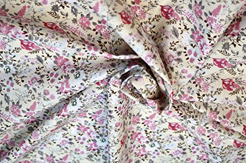 Pyrhan Multi Floral Polycotton Prints –45 Inch Wide Dress Fabric Material by The Metre -Floral Polycotton Print Used in Sewing Kit and Accessories-Quilting Fabric (Ivory)
