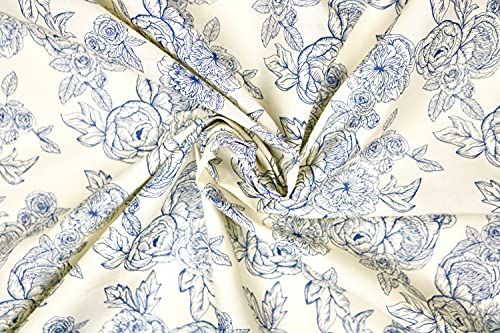 Pyrhan Floral Roses Pencil Sketch Polycotton Prints –Polycotton Fabric Similar to 100% Cotton Prints- Material by The Metre -Floral Polycotton Print Used in Sewing Kit and Accessories-Quilting Fabric