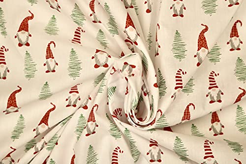 Pyrhan Christmas Gnome Polycotton Prints –45 Inch Wide Dress Craft Fabric Material by The Metre -Floral Polycotton Print Used in Sewing Kit and Accessories-Quilting Fabric