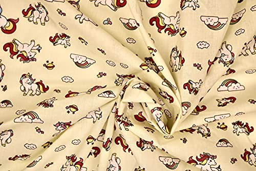 Pyrhan Unicorn Polycotton Prints –45 Inch Wide Dress Fabric Material by The Metre -Floral Polycotton Print Used in Sewing Kit and Accessories-Quilting Fabric (Cream)