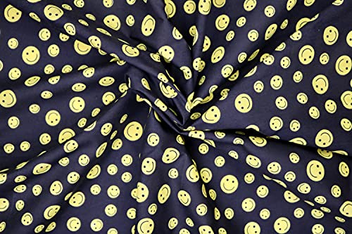 Pyrhan Smilies Polycotton Prints –45 Inch Wide Dress Fabric Material by The Metre -Floral Polycotton Print Used in Sewing Kit and Accessories-Quilting Fabric (Black)