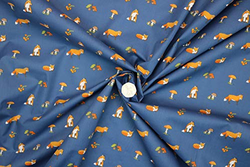 Pyrhan Polycotton Fox Patterned Printed Fabric -45 Inch Wide Polycotton Fabric Per Metre- Similar to 100% Cotton - Quilting Fabric Used in Sewing Kits and Accessories