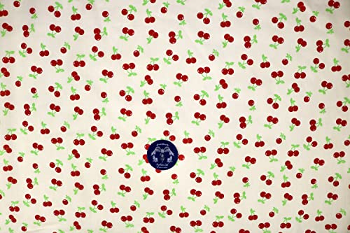 Pyrhan Cherries Polycotton Prints | 45 Inch Wide Dress Craft Fabric Material by The Metre | Floral Polycotton Print Used in Sewing Kit and Accessories-Quilting Fabric