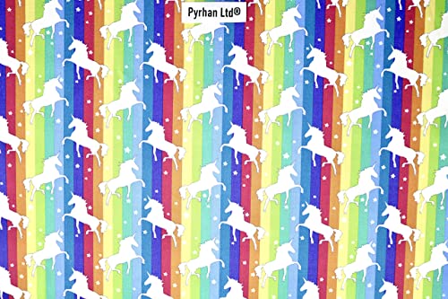 Pyrhan Rainbow Unicorn Polycotton Prints –45 Inch Wide Dress Fabric Material by The Metre -Floral Polycotton Print Used in Sewing Kit and Accessories-Quilting Fabric