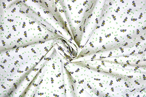 Pyrhan Polycotton Bees with Little Daisy Floral Printed Fabric by The Metre 45 Inch Wide Poly Cotton Fabric - Can be Used in Sewing Mask, Quilting, Dress Fabric, and Accessories (Cream)