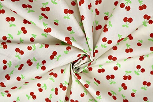 Pyrhan Cherries Polycotton Prints | 45 Inch Wide Dress Craft Fabric Material by The Metre | Floral Polycotton Print Used in Sewing Kit and Accessories-Quilting Fabric