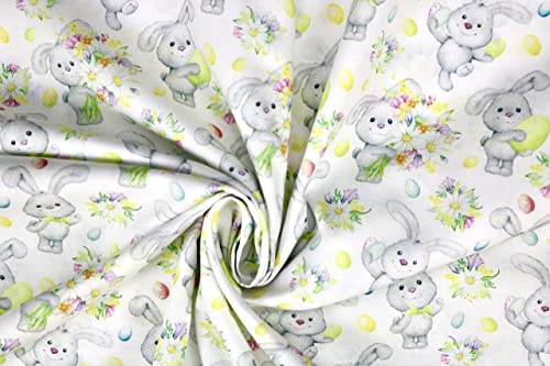 Pyrhan Cute Bunnies Polycotton Prints –45 Inch Wide Dress Fabric Material by The Metre -Floral Polycotton Print Used in Sewing Kit and Accessories-Quilting Fabric