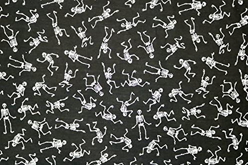 Pyrhan Dancing Skeleton Haloween Polycotton Prints –45 Inch Wide Dress Fabric Material by The Metre -Floral Polycotton Print Used in Sewing Kit and Accessories-Quilting Fabric (Black)