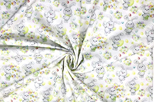 Pyrhan Cute Bunnies Polycotton Prints –45 Inch Wide Dress Fabric Material by The Metre -Floral Polycotton Print Used in Sewing Kit and Accessories-Quilting Fabric