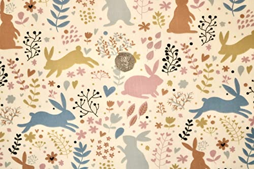 Pyrhan Cute Bunnies Polycotton Prints –45 Inch Wide Dress Fabric Material by The Metre -Floral Polycotton Print Used in Sewing Kit and Accessories-Quilting Fabric