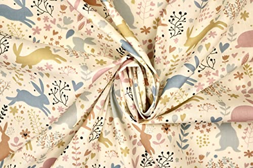 Pyrhan Cute Bunnies Polycotton Prints –45 Inch Wide Dress Fabric Material by The Metre -Floral Polycotton Print Used in Sewing Kit and Accessories-Quilting Fabric