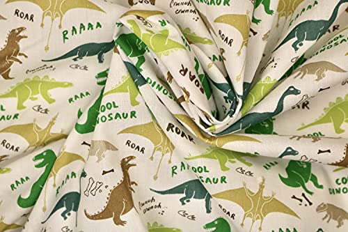 Pyrhan Large Dinosaurs Polycotton Prints –45 Inch Wide Dress Fabric Material by The Metre -Floral Polycotton Print Used in Sewing Kit and Accessories-Quilting Fabric, White