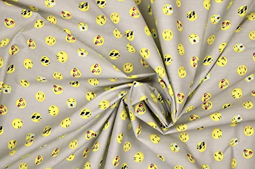Pyrhan Libby Art & Craft Emoji Smilie Face Thug Life Polycotton Prints –45 Inch Wide Dress Fabric Material by The Metre -Floral Polycotton Print Used in Sewing Kit and Accessories (Grey)