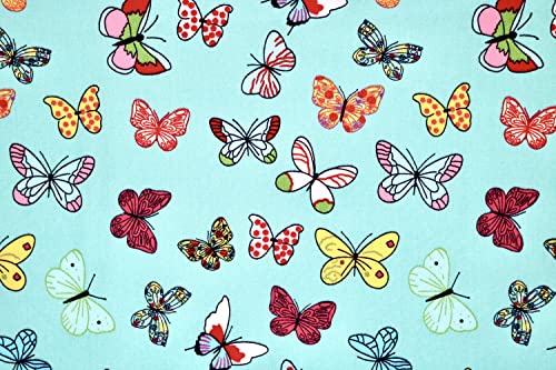 Pyrhan 100% Cotton Poplin by Rose & Hubble | Colourful Rainbow Butterfly Printed Cotton Fabric by The Metre UK | 114 Cm | Crafting & Dressmaking Fabric | Dress Fabric Material for Sewing.