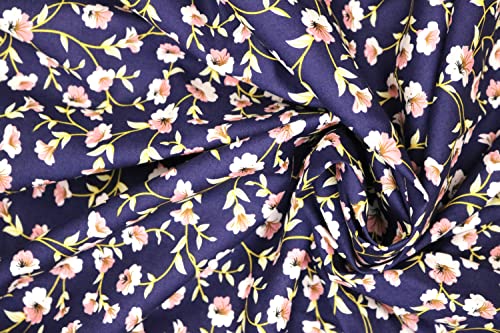 Pyrhan Wide Floral 100% Pure Cotton Prints – 58 inches Wide Craft Fabric Sold by The metre - Perfect for Sewing Projects and Dress Making (NavyPeach)
