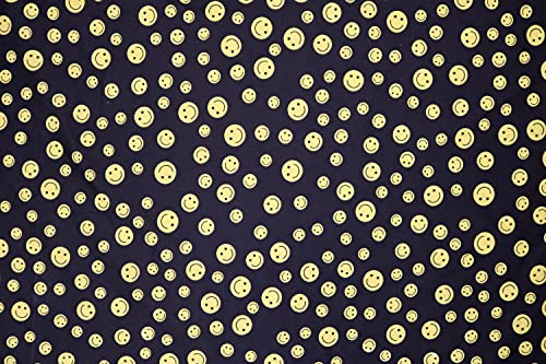 Pyrhan Smilies Polycotton Prints –45 Inch Wide Dress Fabric Material by The Metre -Floral Polycotton Print Used in Sewing Kit and Accessories-Quilting Fabric (Black)