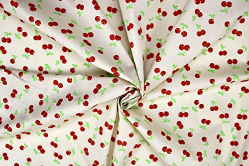 Pyrhan Cherries Polycotton Prints | 45 Inch Wide Dress Craft Fabric Material by The Metre | Floral Polycotton Print Used in Sewing Kit and Accessories-Quilting Fabric
