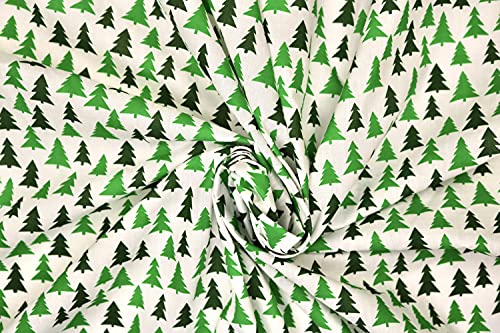 Pyrhan Christmas Trees Polycotton Prints –45 Inch Wide Dress Fabric Material by The Metre -Floral Polycotton Print Used in Sewing Kit and Accessories-Quilting Fabric (Green)