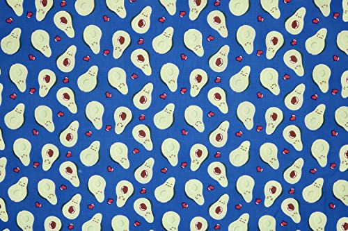 Pyrhan Libby Art and Craft Avocado Polycotton Prints –45 Inch Wide Dress Craft Fabric Material by The Metre -Floral Polycotton Print Used in Sewing Kit and Accessories-Quilting Fabric (Blue)