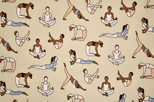 Pyrhan Libby Art & Craft Poplin Polycotton Yoga Exercise Prints –45 Inch Wide Dress Fabric Material by The Metre -Floral Polycotton Print Used in Sewing Kit and Accessories-Quilting Fabric (Cream)