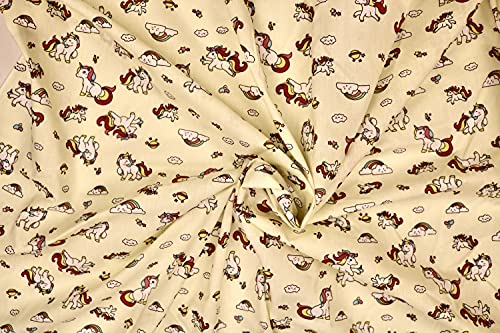 Pyrhan Unicorn Polycotton Prints –45 Inch Wide Dress Fabric Material by The Metre -Floral Polycotton Print Used in Sewing Kit and Accessories-Quilting Fabric (Cream)