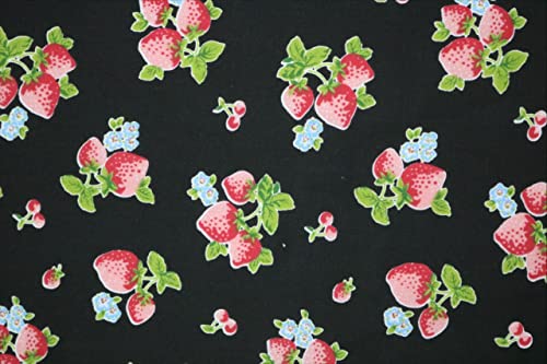 Pyrhan High Quality Strawberry Printed Polycotton Fabric by The Metre – Similar to 100% Cotton Prints - 45 inch Wide Polycotton Print Ideal for Sewing, Quilting, and Dress Making Projects.
