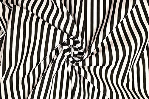 Pyrhan 11mm Stripes Polycotton Prints –44 Inch Wide Dress Craft Fabric Material by The Metre -Floral Polycotton Print Used in Sewing Kit and Accessories-Quilting Fabric (Blackwhite)
