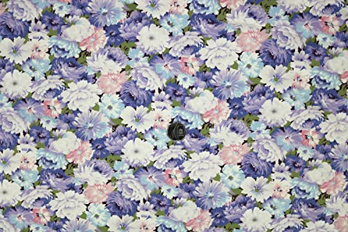 Pyrhan Rose Peony Daisy Floral 100% Pure Cotton Prints – 45 inches (112 cm Approx) Wide Fabric Sold by The metre - Perfect for Sewing Projects and Dress Making. (Blue Brown)