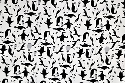 Pyrhan Cute Penguin 100% Pure Cotton Prints – 45 inches (114 cm Approx) Wide Fabric Sold by The metre - Perfect for Sewing Projects and Dress Making. (Sky)