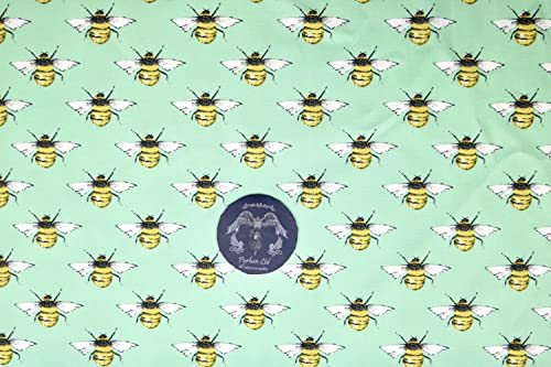 Pyrhan Bumble Honey Bee I Love MCR 100% Pure Cotton Prints – 45 inches (114 cm Approx) Wide Fabric Sold by The metre - Perfect for Sewing Projects and Dress Making. (Green)
