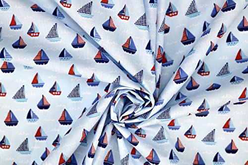 Pyrhan Boats and Ships Polycotton Prints | 45 Inch Wide Dress Craft Fabric Material by The Metre | Floral Polycotton Print Used in Sewing Kit and Accessories-Quilting Fabric