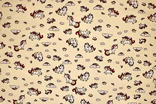Pyrhan Unicorn Polycotton Prints –45 Inch Wide Dress Fabric Material by The Metre -Floral Polycotton Print Used in Sewing Kit and Accessories-Quilting Fabric (Cream)
