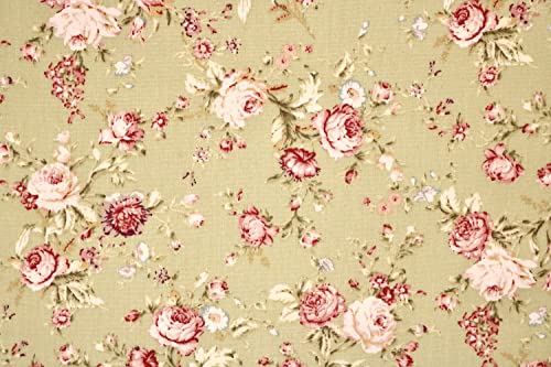 Pyrhan 100% Cotton Poplin by Rose & Hubble | Rose Floral Printed Cotton Fabric by The Metre UK | 114 Cm | Crafting Fabric & Dressmaking Fabric | Dress Fabric Material for Sewing Dressmaking (Green)