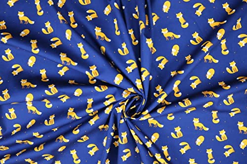 Pyrhan Polycotton Fox Patterned Printed Fabric -45 Inch Wide Polycotton Fabric Per Metre- Similar to 100% Cotton - Quilting Fabric Used in Sewing Kits and Accessories