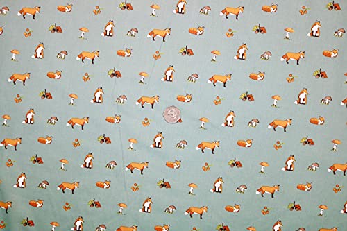 Pyrhan Polycotton Fox Patterned Printed Fabric -45 Inch Wide Polycotton Fabric Per Metre- Similar to 100% Cotton - Quilting Fabric Used in Sewing Kits and Accessories
