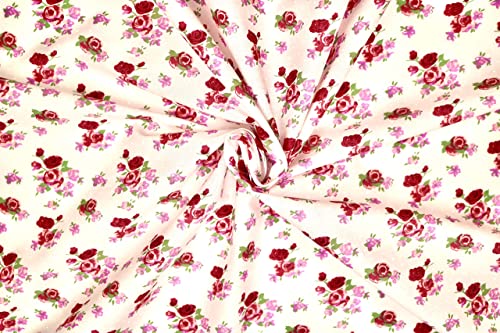 Pyrhan Rose Floral Polycotton Prints –Polycotton Fabric Similar to 100% Cotton Prints- Material by the Metre -Floral Polycotton Print Used in Sewing Kit and Accessories-Quilting Fabric Beautiful Print