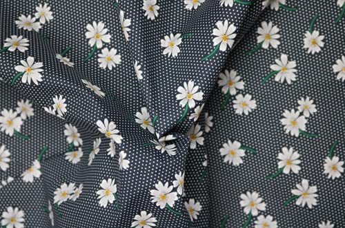 PYRHAN LTD Daisy Floral Polka Dot Dress Polycotton Fabric by The Metre UK | 45 Inch Wide | Best Cotton and Polyester Dress Fabric Material for Sewing Patterns, Dressmaking, and Curtains