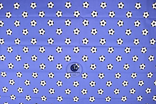 Pyrhan Art & Craft Children Nursery Football Polycotton Prints | 45 Inch Wide Dress Craft Fabric Material by The Metre | Polycotton Print Used in Sewing Kit and Accessories (Blue Football)