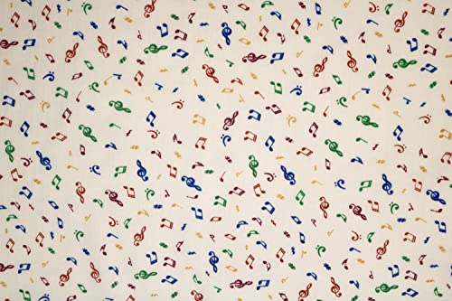 Pyrhan We believe in Quality Music Notes Polycotton Prints –44 Inch Wide Dress Fabric Material by The Metre Craft-Floral Polycotton Print Used in Sewing Kit and Accessories-Quilting Fabric, White