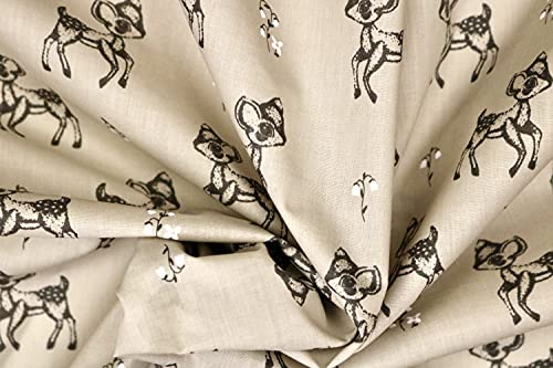Pyrhan Bambi Deer Polycotton Prints –45 Inch Wide Dress Fabric Material by The Metre -Floral Polycotton Print Used in Sewing Kit and Accessories-Quilting Fabric (Khaki)